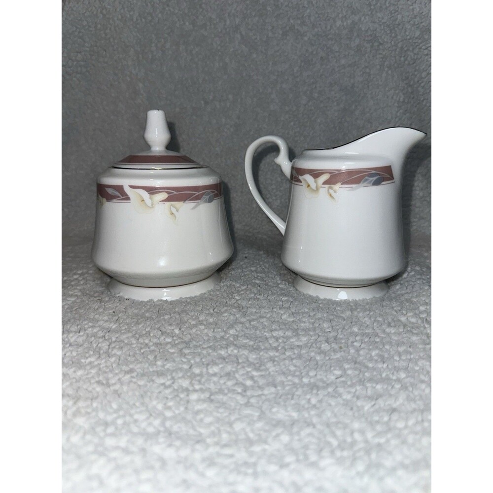 MAJESTY COLLECTION TAUPE FANTASY 8394 CREAMER & SUGAR CUBE CONTAINER EUC